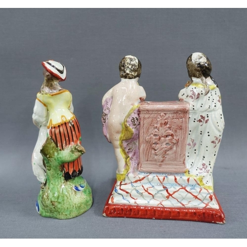 120 - Collection of 19th century Staffordshire figures to include a pearlware figure of a girl and her dog... 