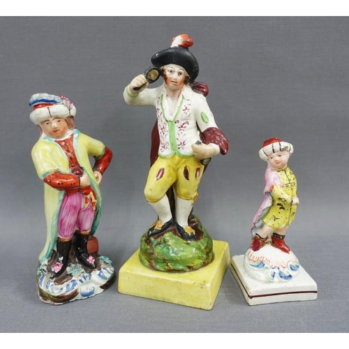 120 - Collection of 19th century Staffordshire figures to include a pearlware figure of a girl and her dog... 