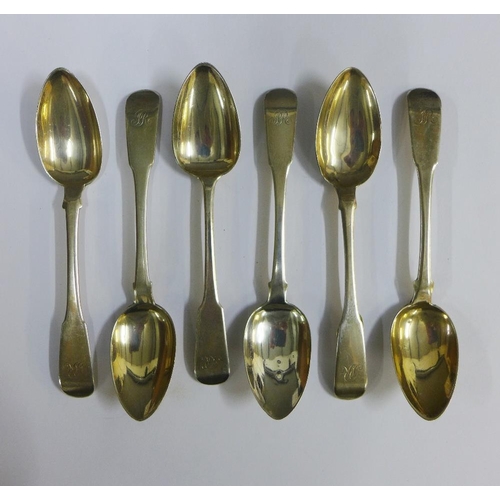 29 - Set of six 19th century Scottish silver teaspoons, David Gray, Dumfries, c1820, fiddle pattern with ... 