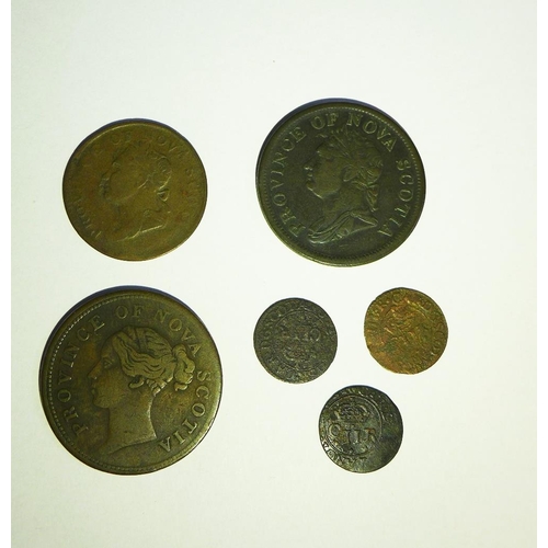 40 - WITHDRAWN 

Coins to include three Stirling Turners, Nova Scotia halfpenny tokens, and a Stirling Tu... 