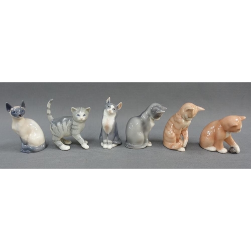 70 - Set of twelve Royal Copenhagen Mini collection porcelain cats, all with gold printed backstamps, tal... 