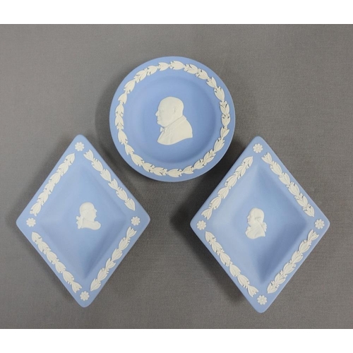 90 - Collection of pale blue Wedgwood jasper ware to include a teapot, trinket dishes and two boxes, (6)