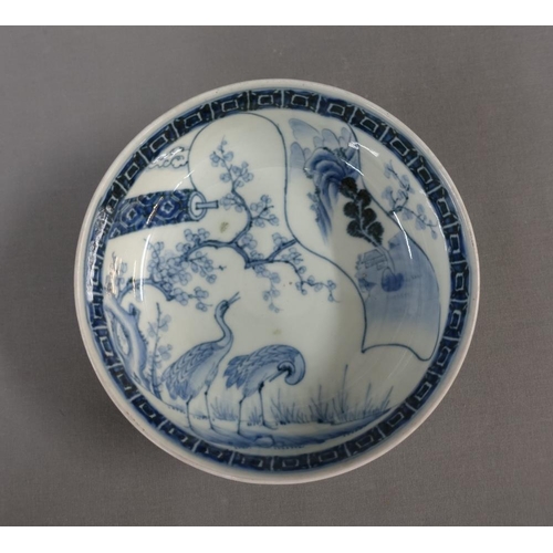 103 - Chinese blue and white bowl painted with birds, flowers and foliage together with a pair of Japanese... 