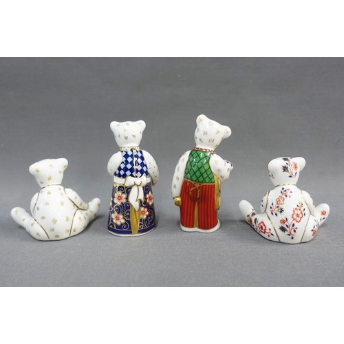 117 - Four Royal Crown Derby Imari pattern porcelain Teddy Bear figures, tallest 10cm (4)