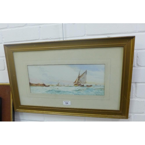 156 - Walker,  Seascape with Fishing Boats,  Watercolour, signed, framed under glass,  57 x 15cm... 