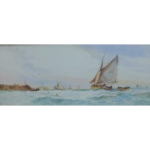 156 - Walker,  Seascape with Fishing Boats,  Watercolour, signed, framed under glass,  57 x 15cm... 