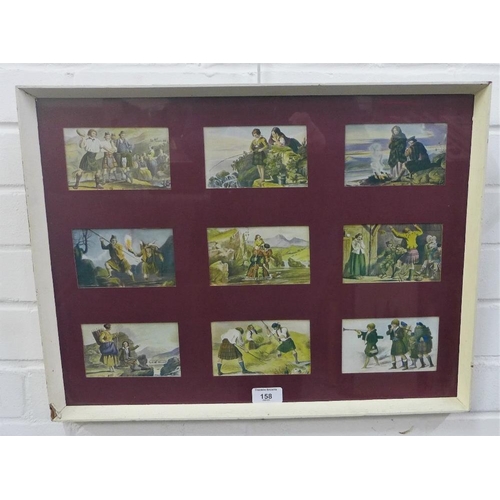 158 - Set of nine coloured Highlander prints, contained within a single glazed frame, size overall 53 x 40... 