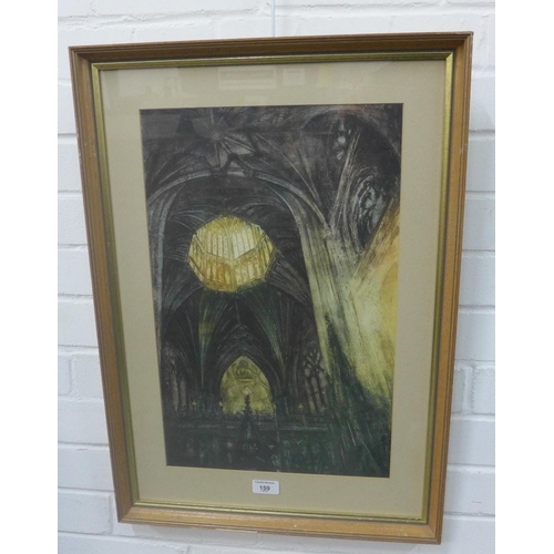 159 - Cathedral Interior,  Coloured etching,  framed under glass, 32 x 49cm