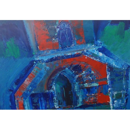 165 - David Graham, (Scottish) Red Church, Acrylic, in a mount but unframed, signed verso and dated 1973 4... 