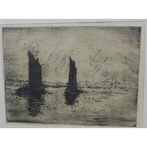 169 - Robert Smith Forrest, (1871 - 1943) Two sailing boats, Dry point etching, signed R.A, under the moun... 