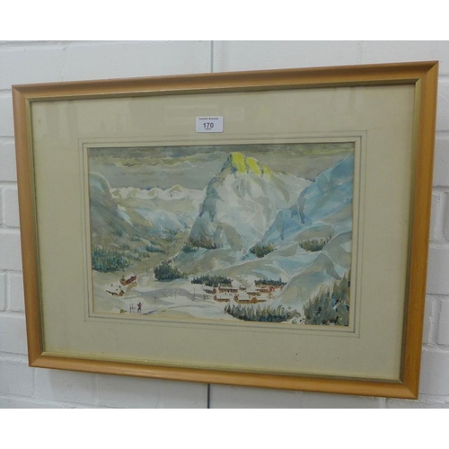 170 - David Carr,  In the Alps,  watercolour, framed under glass,  37 x 25cm