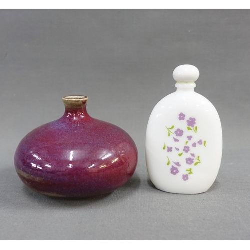 343 - Vintage Avon scent bottle and a small French pottery vase with purple coloured glaze, tallest 10cm (... 