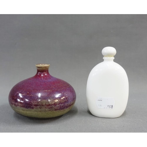 343 - Vintage Avon scent bottle and a small French pottery vase with purple coloured glaze, tallest 10cm (... 