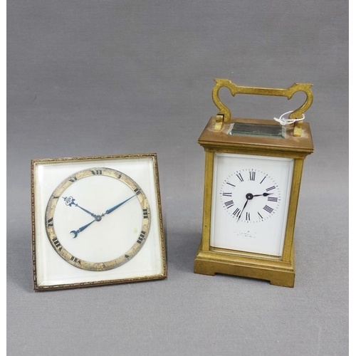 350 - Brass and glass panelled carriage clock, the enamel dial with Roman numerals, height including handl... 