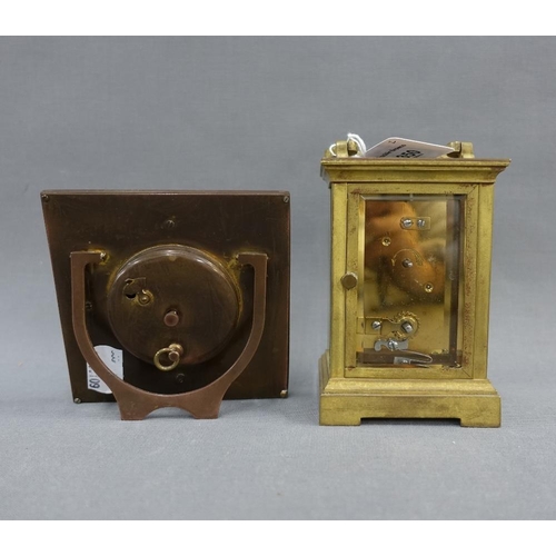 350 - Brass and glass panelled carriage clock, the enamel dial with Roman numerals, height including handl... 