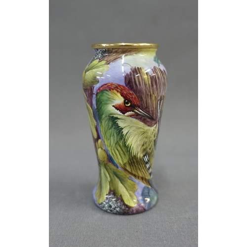 357 - Moorcroft enamel baluster vase with bird pattern, signed Creed, No.55/75,  with factory backstamps, ... 