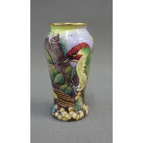 357 - Moorcroft enamel baluster vase with bird pattern, signed Creed, No.55/75,  with factory backstamps, ... 