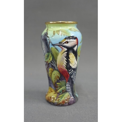 358 - Moorcroft enamel baluster vase with bird pattern, signed Creed, No.35/75,  with factory backstamps, ... 