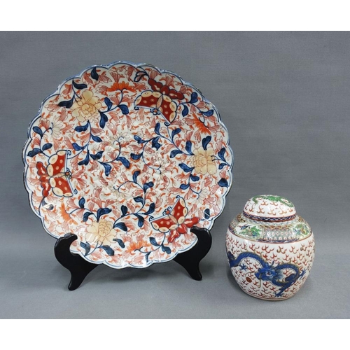 375 - Imari charger with scalloped rim, painted with flowers and foliage, 31cm, together with Chinese ging... 