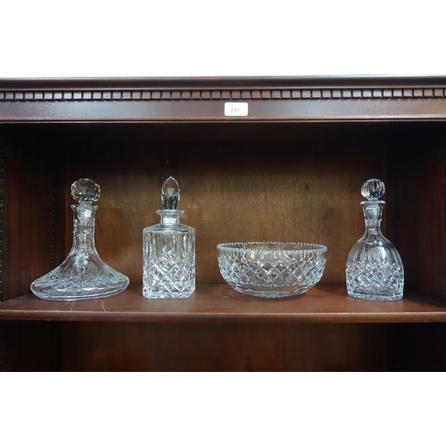 376 - Three various glass decanters and associated stoppers and a glass  bowl (4)