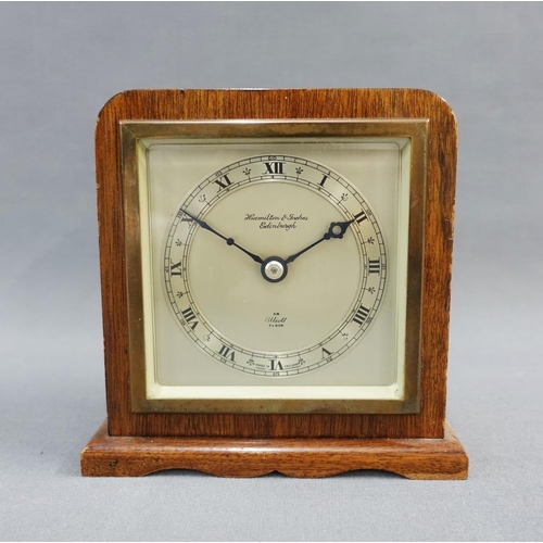 378 - Elliot mantle clock retailed by Hamilton & Inches of Edinburgh, 14 x 14cm