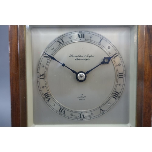 378 - Elliot mantle clock retailed by Hamilton & Inches of Edinburgh, 14 x 14cm