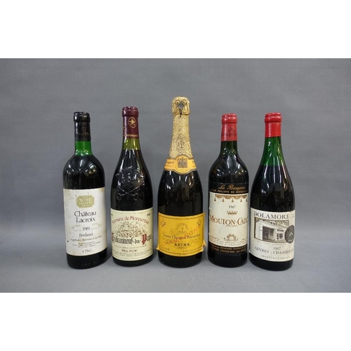 385 - Wines to include Chateaux Lacroix, etc and a bottle of Veuve Clicquot champagne (11)