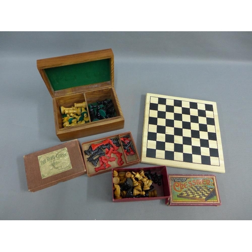 432 - A wooden chess board and three sets of chessmen, etc