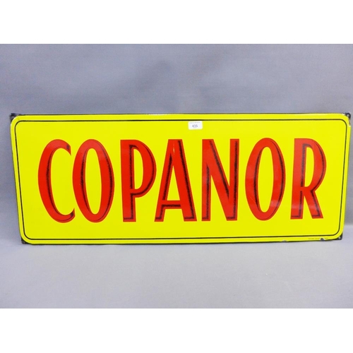 435 - Copanor yellow and red enamel sign of rectangular form, 97 x 39cm