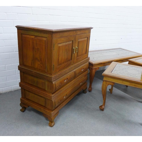 440 - Eastern hardwood and mixed metal inlaid cabinet, 88 x 77 x 41cm, together with a coffee table and ma... 