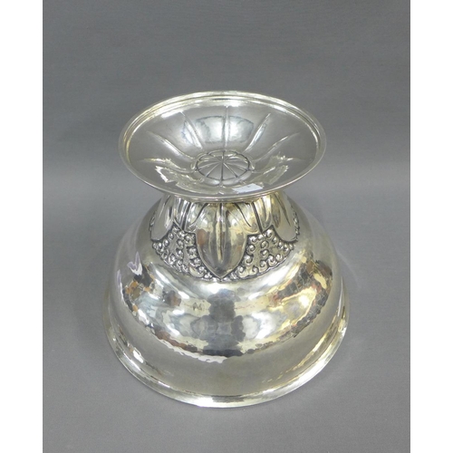 14 - Swedish planished silver bowl with leaf and grape pattern, on a spreading circular footrim, 24 x 18c... 