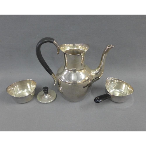 15 - Mid 20th century silver three piece coffee set, marks for Christian J. Sorensen, Denmark, stamped 83... 
