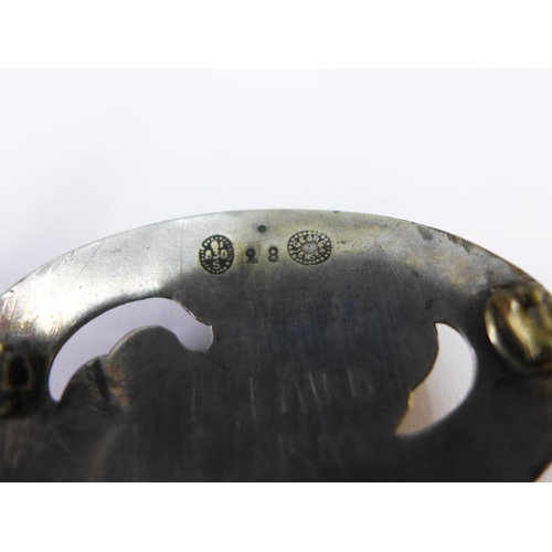 22 - Georg Jensen silver brooch, formed as three flowers with red cabouchon, stamped and number 28, with ... 