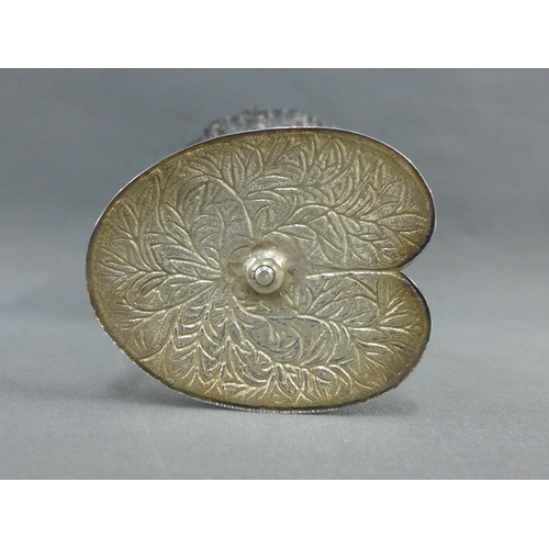 60 - Eastern white metal lotus bowl on a leaf shaped base, 19cm high