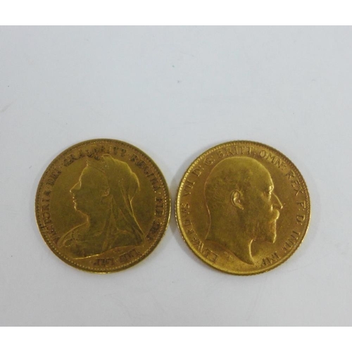 46 - Queen Victoria, 1896 half gold sovereign and a an Edward VII, 1908 gold half sovereign (2)