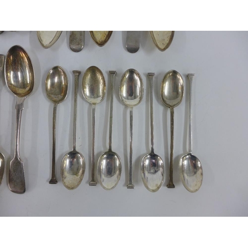 63 - A quantity of silver and white metal teaspoons, mixed hallmarks and makers (a lot)