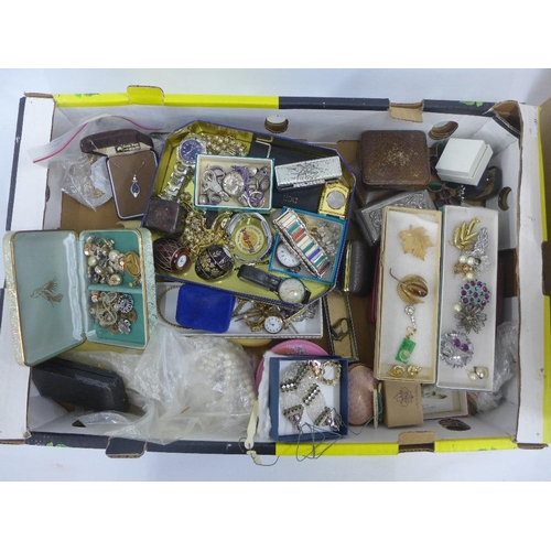 66 - Two cartons containing a quantity of vintage and later costume jewellery, cuff links, trinket boxes,... 