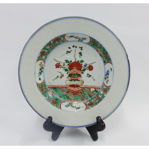87 - Two Chinese 18th century porcelain plates, one painted with a duck in a pond pattern and the other w... 