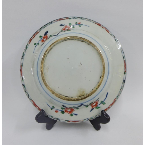 87 - Two Chinese 18th century porcelain plates, one painted with a duck in a pond pattern and the other w... 