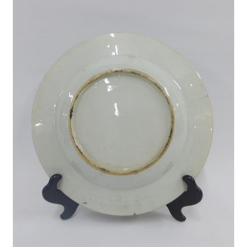 87 - Two Chinese 18th century porcelain plates, one painted with a duck in a pond pattern and the other w... 
