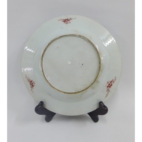 87 - Two Chinese 18th century porcelain plates, one painted with a duck in a pond pattern and the other w... 