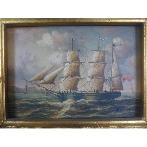 10 - A. Hess, a companion pair of oil on boards, signed, in moulded gilt frames, 16.5 x 12cm (2)