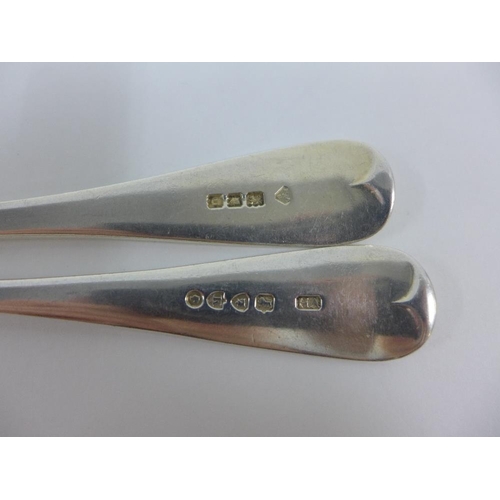 12 - Six silver old English pattern spoons, London 1885 & 1919,  18.5cm long (6)