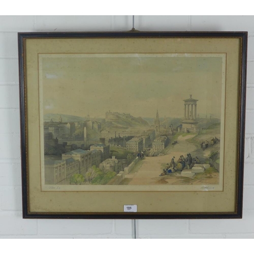 185 - Edinburgh From Calton Hill, a coloured print after David Roberts RA, in a glazed Hogarth frame, 64 x... 