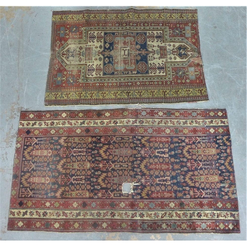 203 - Two Caucasian rugs, (both a/f) 180 x 98cm & 144 x 100cm (2)