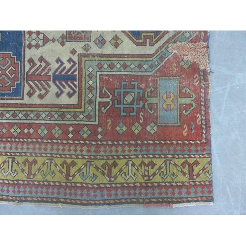 203 - Two Caucasian rugs, (both a/f) 180 x 98cm & 144 x 100cm (2)