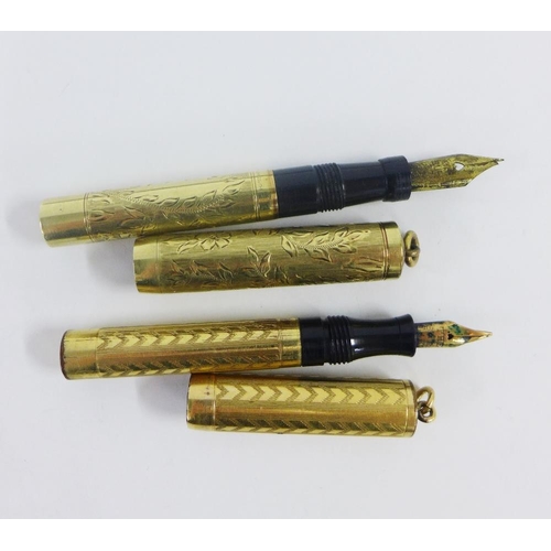 45 - 9ct gold propelling pencil, London 1973, together with a small fountain pen stamped 14k and two  gol... 
