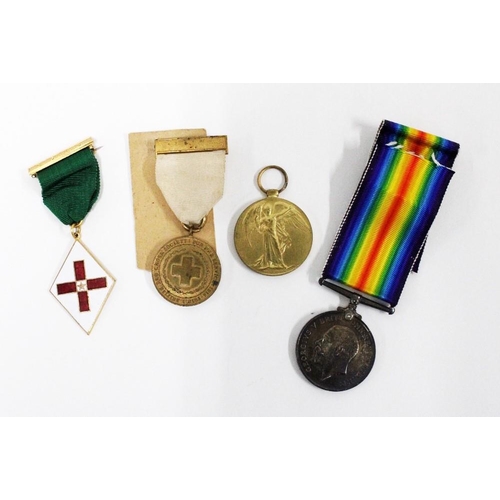 7 - WWI Victory and War medals, awarded to PTE LAW 203708 and two Red Cross medallions (4)