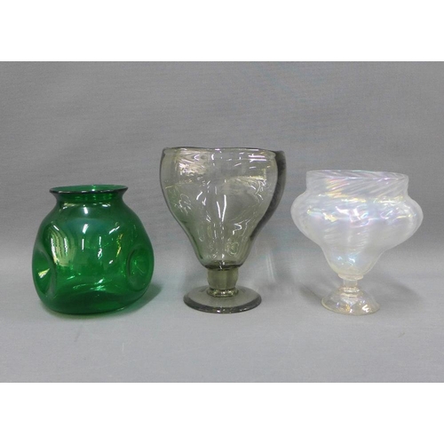 393 - Three glass vases to include a Clutha style dimpled vase and an Austrian  style iridescent vase, etc... 