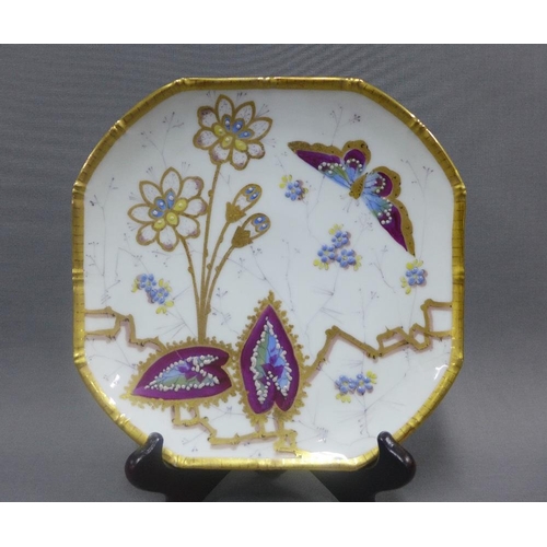 408 - Porcelain dessert service with butterfly and flowers pattern comprising a set of eleven plates, two ... 